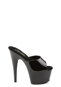 Pleaser Sandals*Adore-701 Peep Toe Slides - Black Vinyl