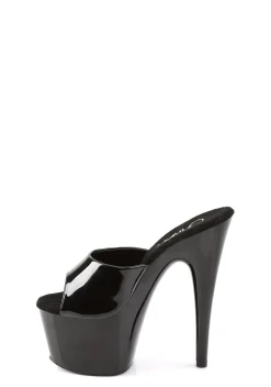 Pleaser Sandals*Adore-701 Peep Toe Slides - Black Vinyl