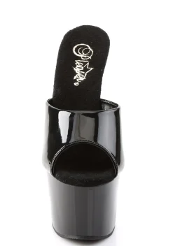 Pleaser Sandals*Adore-701 Peep Toe Slides - Black Vinyl