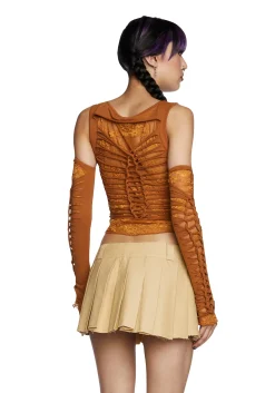 Current Mood Tops*Alternative Spells Top And Gloves Set - Brown