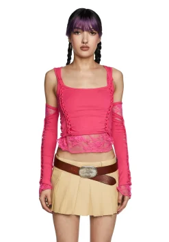 Current Mood Tops*Alternative Spells Top And Gloves Set - Hot Pink