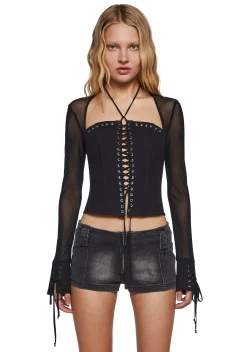 DARKER WAVS Tops*Ambient Corset Long Sleeve Top