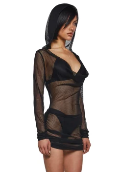 DARKER WAVS Dresses*Ambient Hooded Fishnet Dress