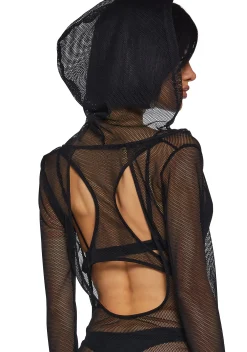 DARKER WAVS Dresses*Ambient Hooded Fishnet Dress