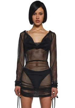 DARKER WAVS Dresses*Ambient Hooded Fishnet Dress