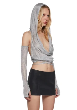 DARKER WAVS Sweatshirts & Hoodies|Tops*Ambient Hoodie Backless Top With Gloves
