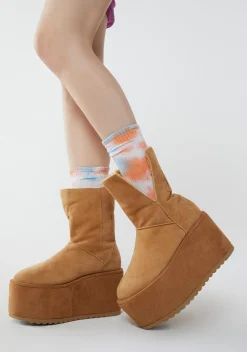DARKER WAVS Boots|Platforms*Atmosphere Fleece Lined Suede Platform Boots - Brown