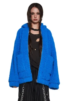 Current Mood Outerwear*Azure Blissful Misery Hooded Sherpa Jacket