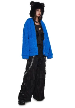 Current Mood Outerwear*Azure Blissful Misery Hooded Sherpa Jacket