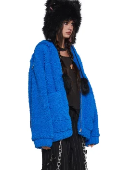 Current Mood Outerwear*Azure Blissful Misery Hooded Sherpa Jacket