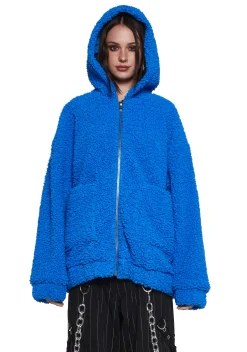 Current Mood Outerwear*Azure Blissful Misery Hooded Sherpa Jacket