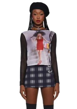 Dolls Kill x Clueless Tops*Barney Repeller Mesh Top