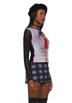 Dolls Kill x Clueless Tops*Barney Repeller Mesh Top
