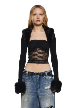 Current Mood Tops|Plus*Becoming Mine Faux Fur Shrug - Black