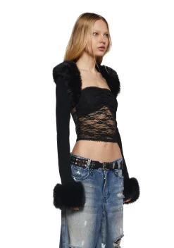 Current Mood Tops|Plus*Becoming Mine Faux Fur Shrug - Black