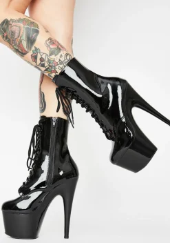 Pleaser Boots|Platforms*Black Patent Adore-1020 Stiletto Boots