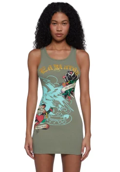 Ed Hardy Dresses*Black Rose Ribbed Tank Dress
