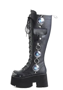 Demonia Boots|Platforms*Blaze-202 Lace-Up LED Knee High Boots