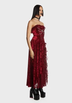 Dark In Love Dresses*Blood Rose Velvet Maxi Dress