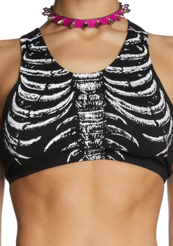 Trickz N' Treatz Tops|Plus*Bone To Pick Skeleton Crop Top
