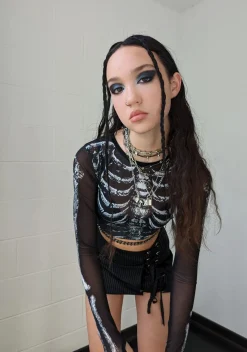 Trickz N' Treatz Tops|Plus*Boneyard Mesh Top