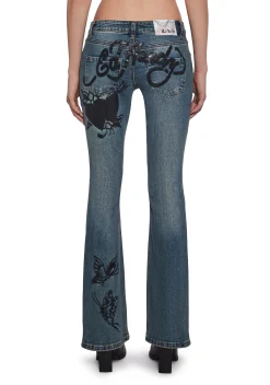 Ed Hardy Bottoms|Pants*Butterfly Denim Flared Jeans