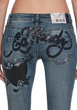 Ed Hardy Bottoms|Pants*Butterfly Denim Flared Jeans