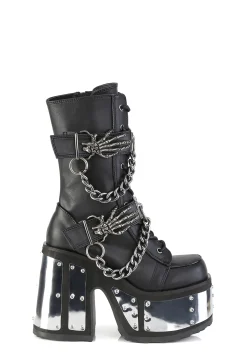 Demonia Boots|Platforms*Camel-120 Metal Panel Lace-Up Boots