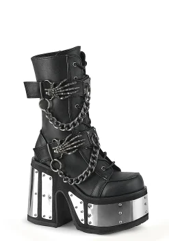 Demonia Boots|Platforms*Camel-120 Metal Panel Lace-Up Boots