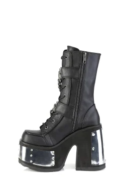 Demonia Boots|Platforms*Camel-120 Metal Panel Lace-Up Boots
