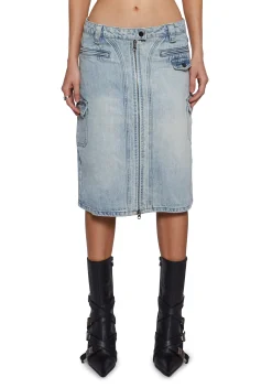 Generation Kiss Bottoms|Skirts*Camille Denim Midi Cargo Skirt