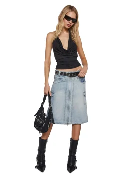 Generation Kiss Bottoms|Skirts*Camille Denim Midi Cargo Skirt