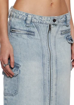 Generation Kiss Bottoms|Skirts*Camille Denim Midi Cargo Skirt