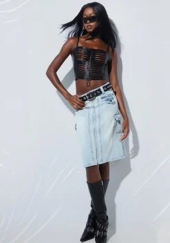 Generation Kiss Bottoms|Skirts*Camille Denim Midi Cargo Skirt