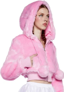 Sugar Thrillz Outerwear|Sweatshirts & Hoodies*Candy Blossom Faux Fur Hoodie - Pink