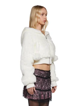 Sugar Thrillz Outerwear|Sweatshirts & Hoodies*Candy Blossom Faux Fur Hoodie - Ivory