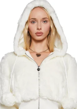 Sugar Thrillz Outerwear|Sweatshirts & Hoodies*Candy Blossom Faux Fur Hoodie - Ivory