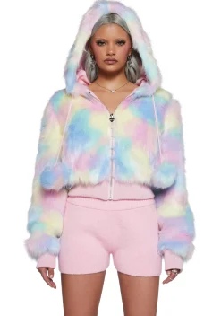 Sugar Thrillz Outerwear|Sweatshirts & Hoodies*Candy Blossom Faux Fur Hoodie - Pastel