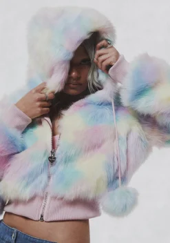 Sugar Thrillz Outerwear|Sweatshirts & Hoodies*Candy Blossom Faux Fur Hoodie - Pastel
