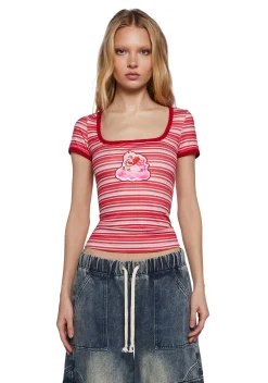 Dolls Kill | Care Bears x Strawberry Shortcake Tops|Plus*Caring Hearts Striped Tee