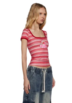 Dolls Kill | Care Bears x Strawberry Shortcake Tops|Plus*Caring Hearts Striped Tee
