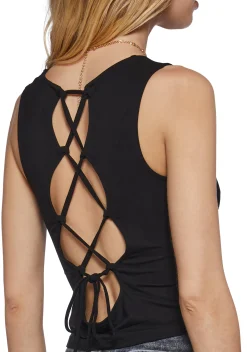 Club Exx Tops|Plus*Celestial Bass Lace Up Crop Top - Black