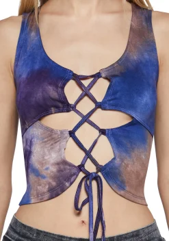 Club Exx Tops|Plus*Celestial Bass Lace Up Crop Top - Tie Dye