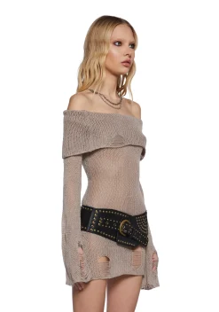 DARKER WAVS Dresses*Chamber Distressed Sweater Dress - Ecru