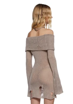 DARKER WAVS Dresses*Chamber Distressed Sweater Dress - Ecru