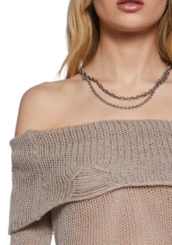 DARKER WAVS Dresses*Chamber Distressed Sweater Dress - Ecru