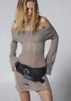 DARKER WAVS Dresses*Chamber Distressed Sweater Dress - Ecru