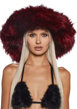DARKER WAVS Hats*Chamber Faux Fur Bucket Hat - Red
