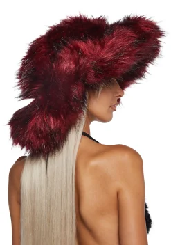 DARKER WAVS Hats*Chamber Faux Fur Bucket Hat - Red