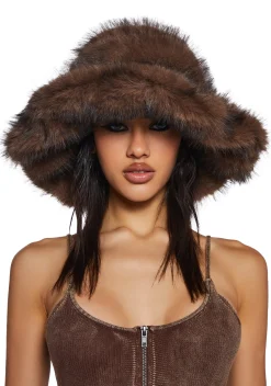 DARKER WAVS Hats*Chamber Faux Fur Bucket Hat - Dark Brown